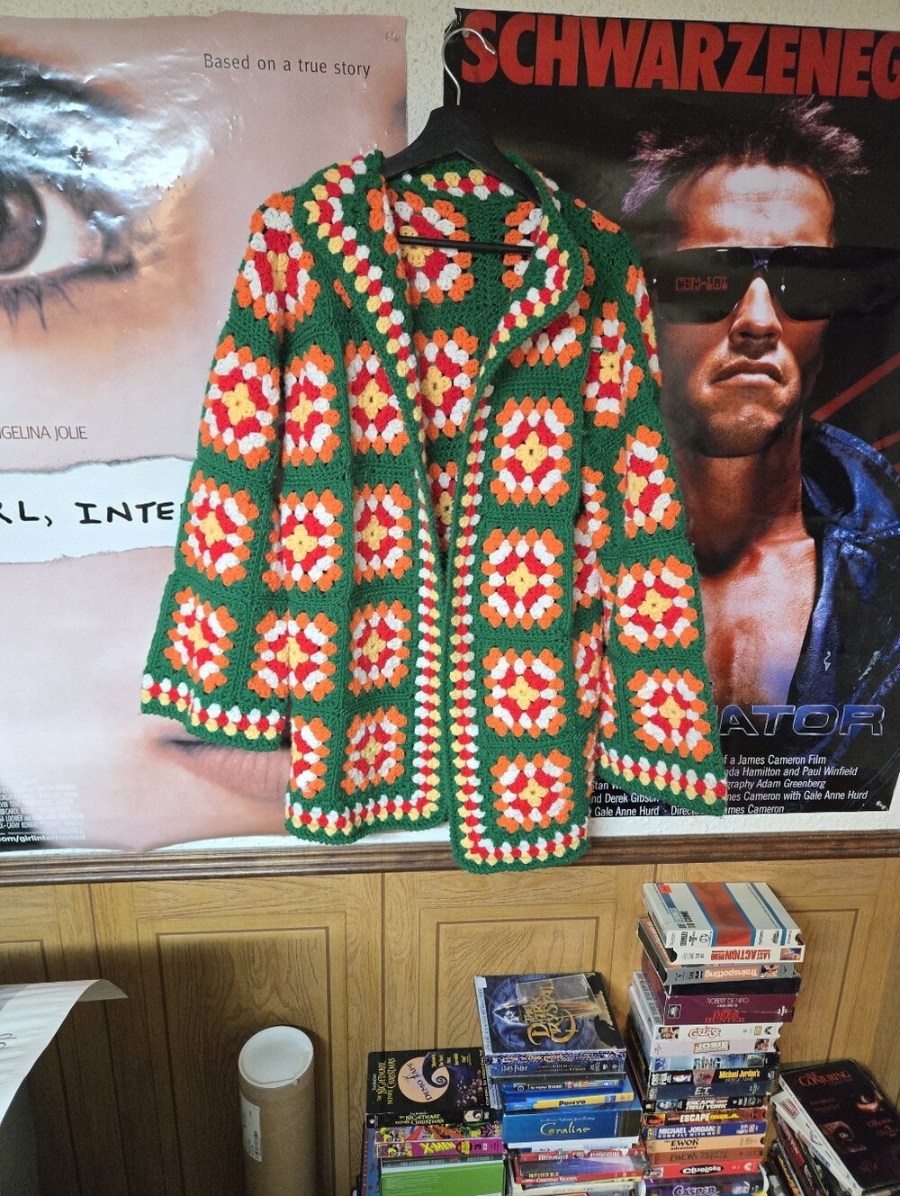 Vintage Multi-Color Crochet Granny Square Cardigan Sweater